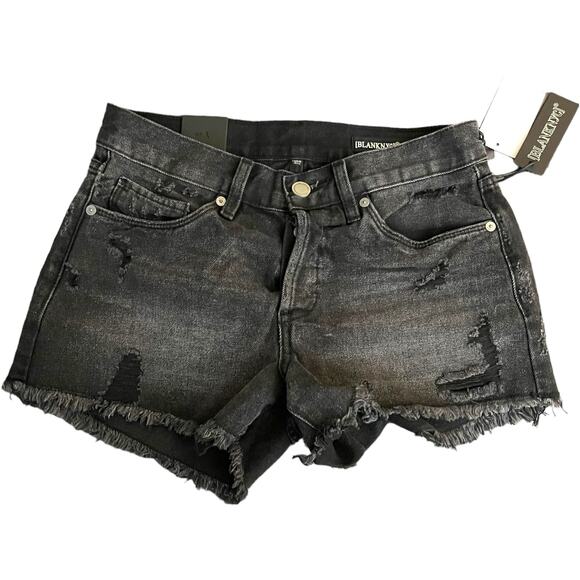 Blank NYC Shorts Womens 26 Washed Black Distressed Denim Mid Rise Button Fly NWT - Picture 15 of 16
